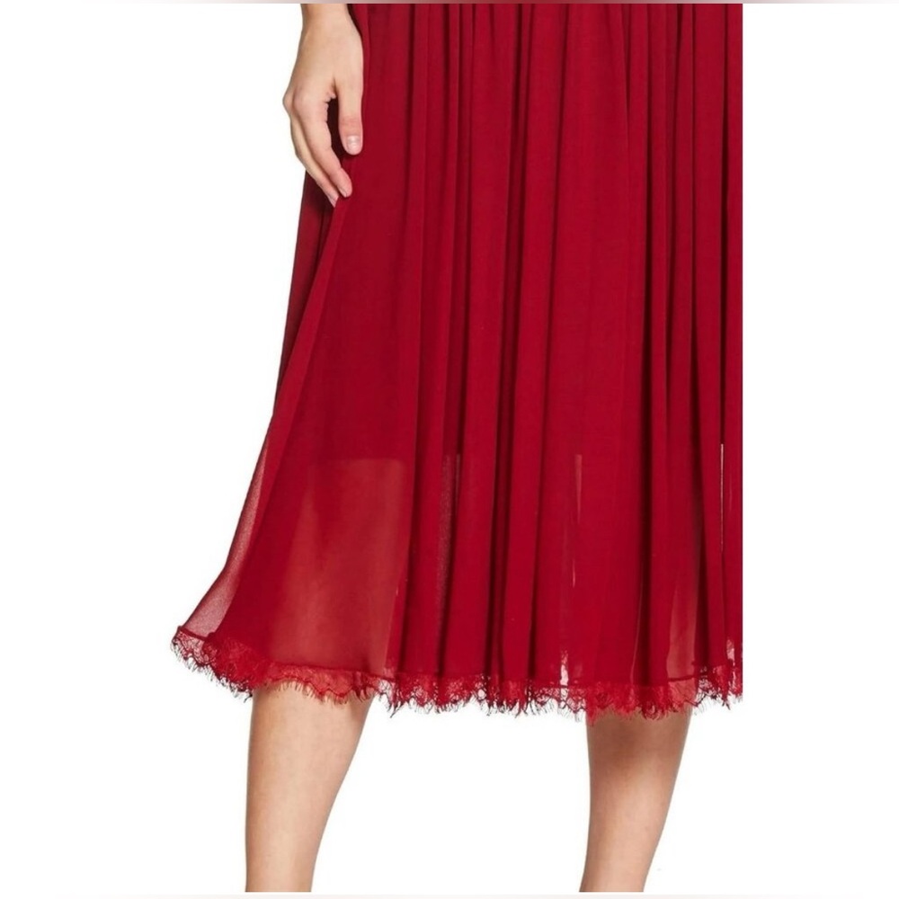NWT Dress the Population Alicia Cocktail Midi Dress Mixed Media Chiffon Size L - Picture 2 of 10